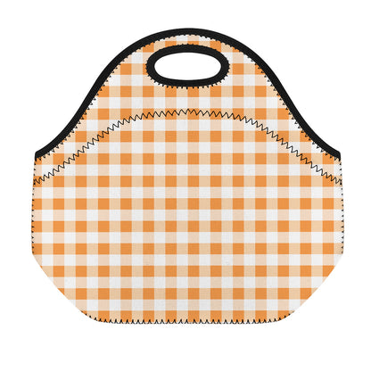 Orange And White Gingham Pattern Print Neoprene Lunch Bag