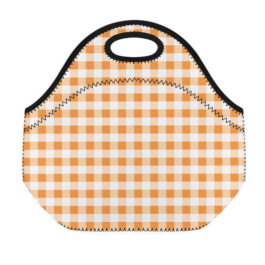 Orange And White Gingham Pattern Print Neoprene Lunch Bag