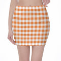Orange And White Gingham Pattern Print Pencil Mini Skirt