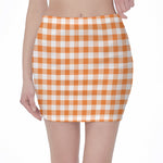 Orange And White Gingham Pattern Print Pencil Mini Skirt