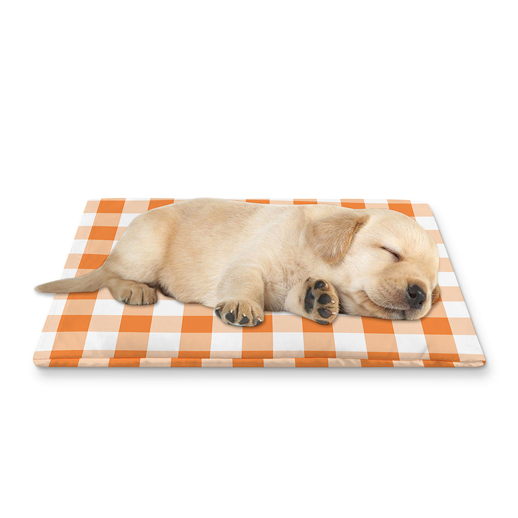 Orange And White Gingham Pattern Print Pet Cooling Mat Cover