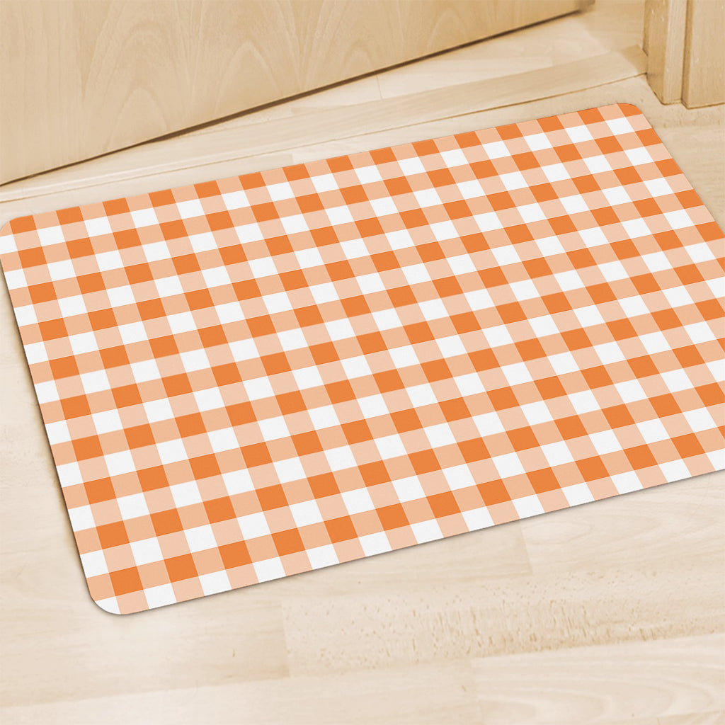 Orange And White Gingham Pattern Print Polyester Doormat