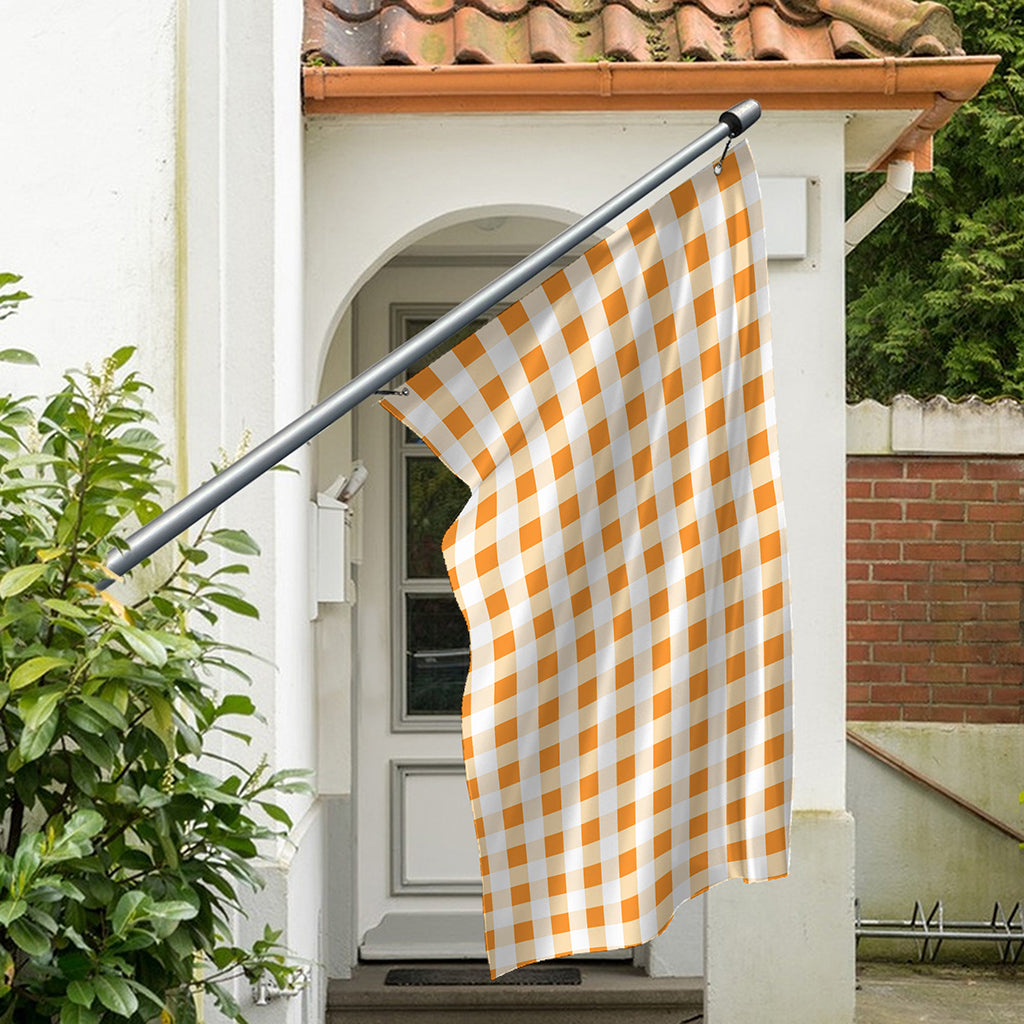 Orange And White Gingham Pattern Print Polyester Flag