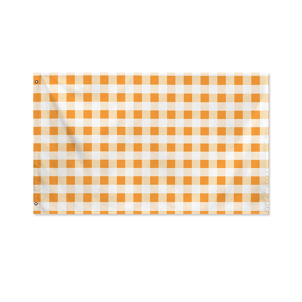 Orange And White Gingham Pattern Print Polyester Flag