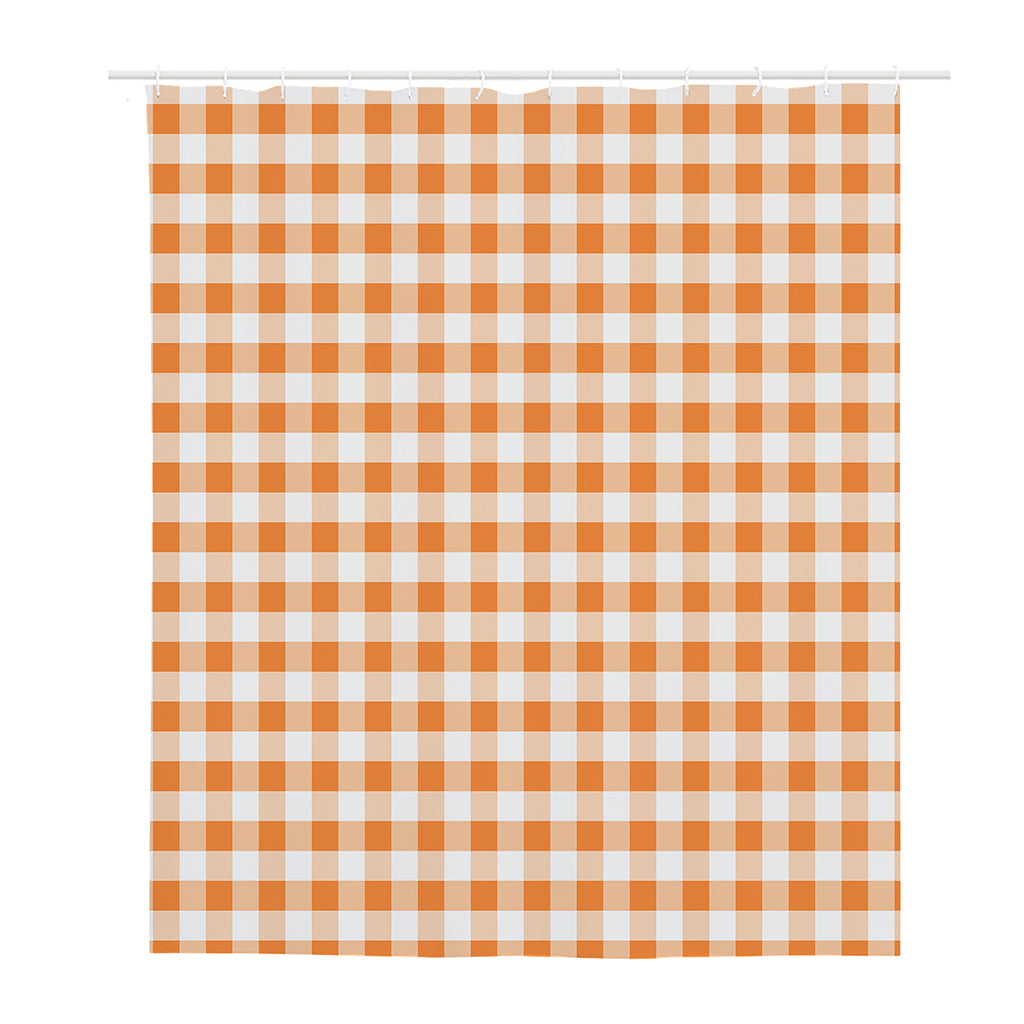 Orange And White Gingham Pattern Print Polyester Shower Curtain