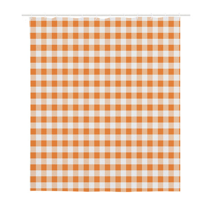 Orange And White Gingham Pattern Print Polyester Shower Curtain