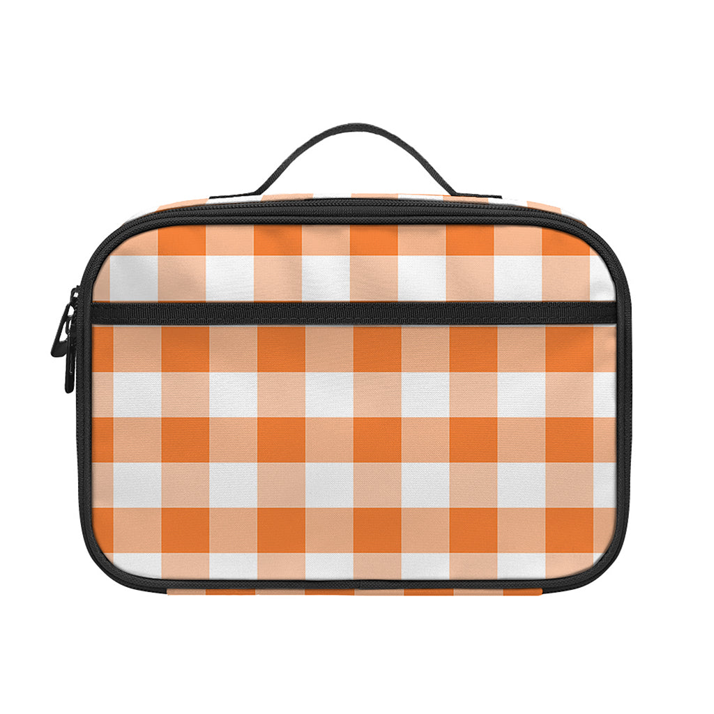 Orange And White Gingham Pattern Print Portable Lunch Bag
