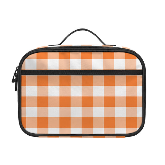 Orange And White Gingham Pattern Print Portable Lunch Bag