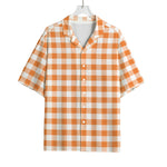 Orange And White Gingham Pattern Print Rayon Hawaiian Shirt