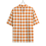 Orange And White Gingham Pattern Print Rayon Hawaiian Shirt