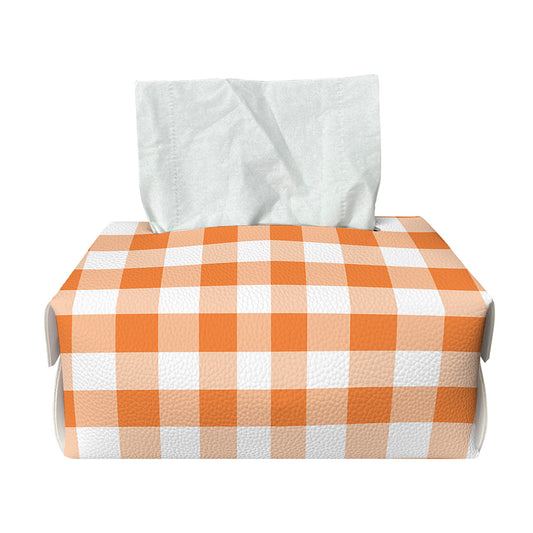 Orange And White Gingham Pattern Print Rectangle Tissue Box Cover