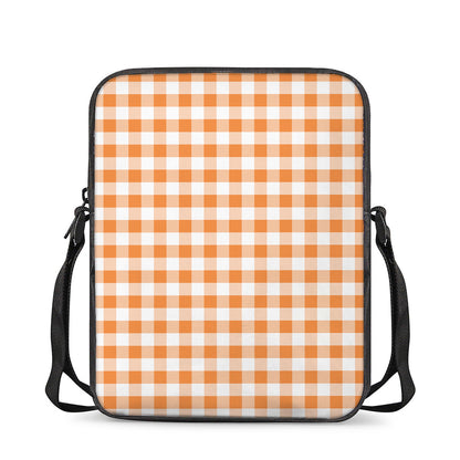 Orange And White Gingham Pattern Print Rectangular Crossbody Bag