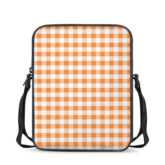 Orange And White Gingham Pattern Print Rectangular Crossbody Bag