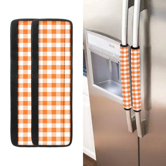 Orange And White Gingham Pattern Print Refrigerator Handle Covers