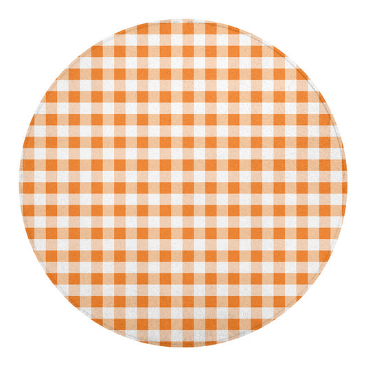 Orange And White Gingham Pattern Print Round Blanket