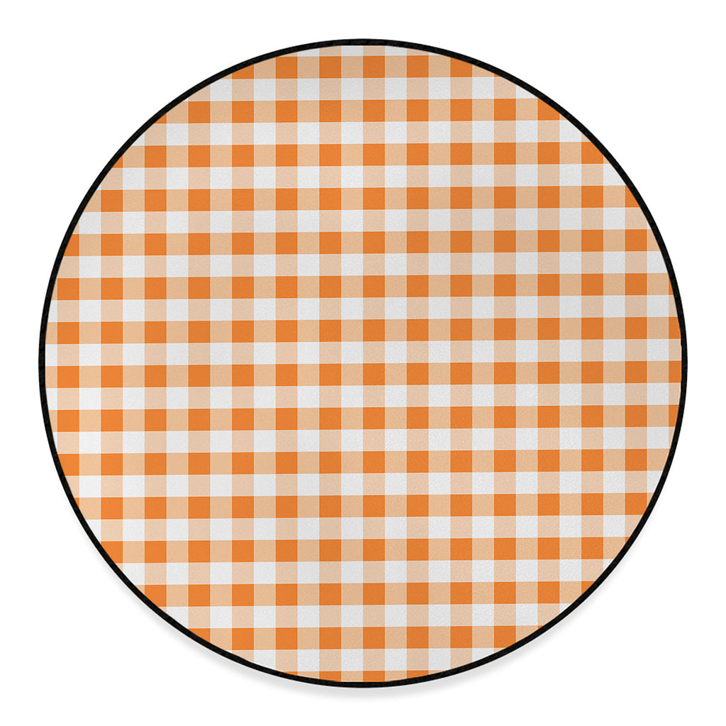 Orange And White Gingham Pattern Print Round Floor Mat