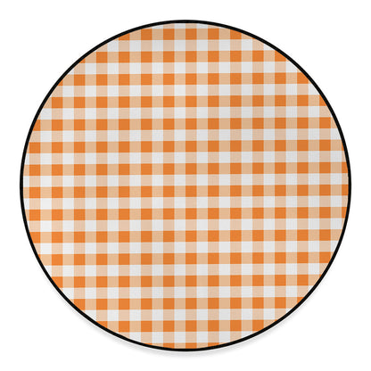 Orange And White Gingham Pattern Print Round Floor Mat