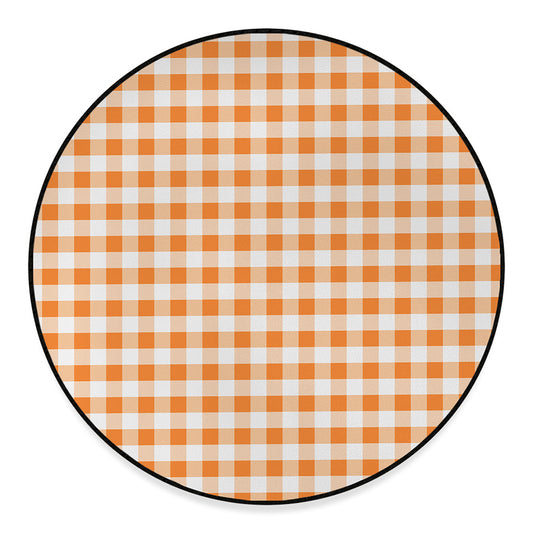 Orange And White Gingham Pattern Print Round Floor Mat
