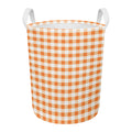 Orange And White Gingham Pattern Print Round Laundry Basket