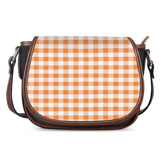 Orange And White Gingham Pattern Print Saddle Bag