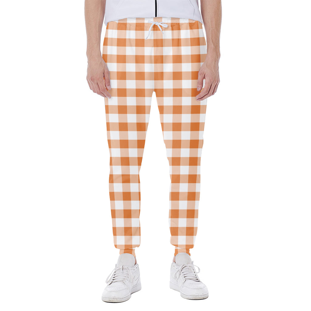 Orange And White Gingham Pattern Print Scuba Joggers
