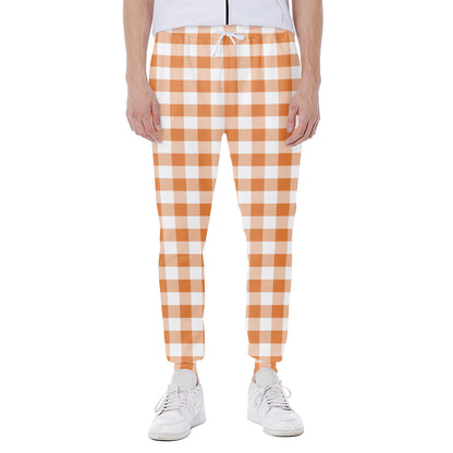 Orange And White Gingham Pattern Print Scuba Joggers