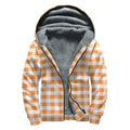 Orange And White Gingham Pattern Print Sherpa Lined Zip Up Hoodie