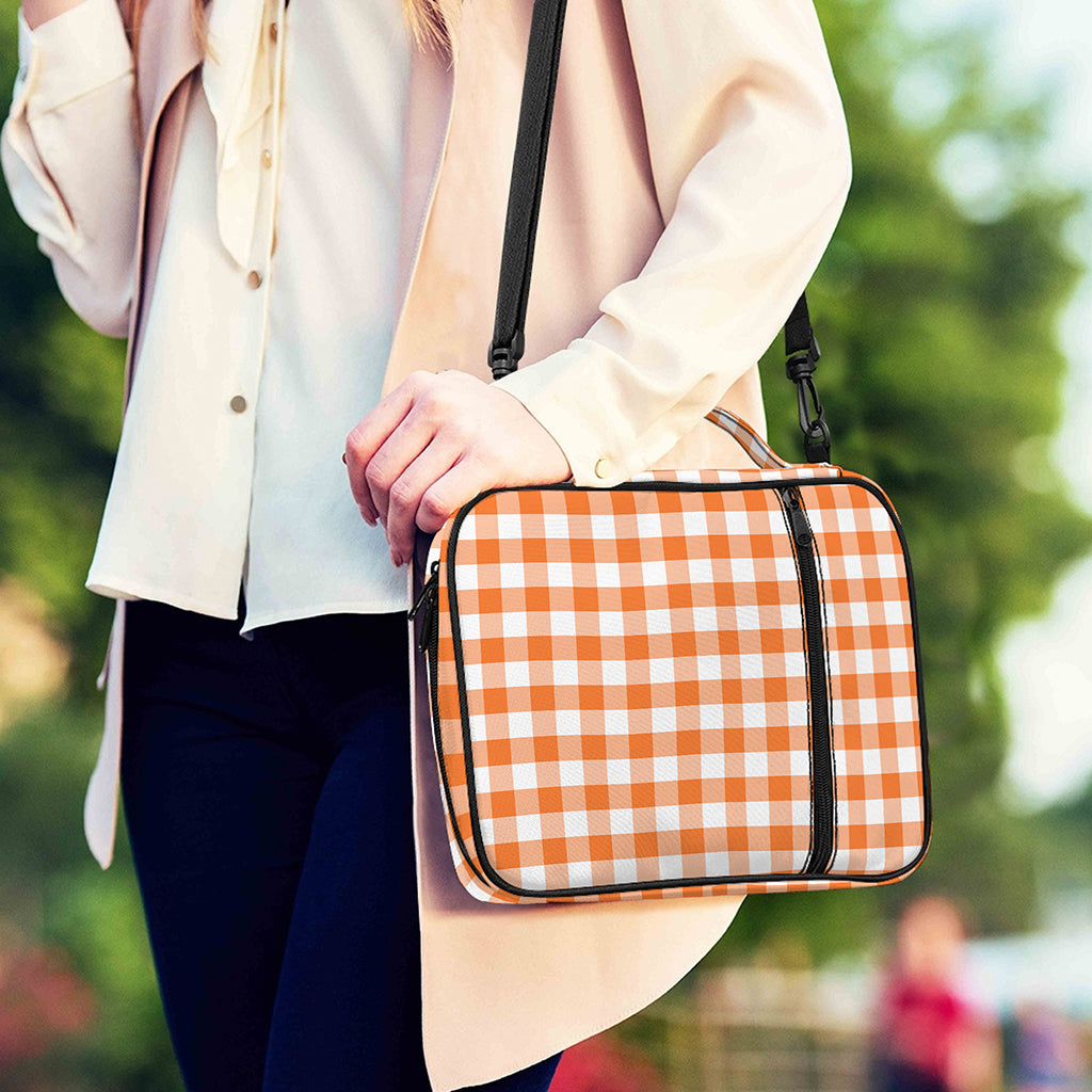 Orange And White Gingham Pattern Print Shoulder Strap Bible Bag