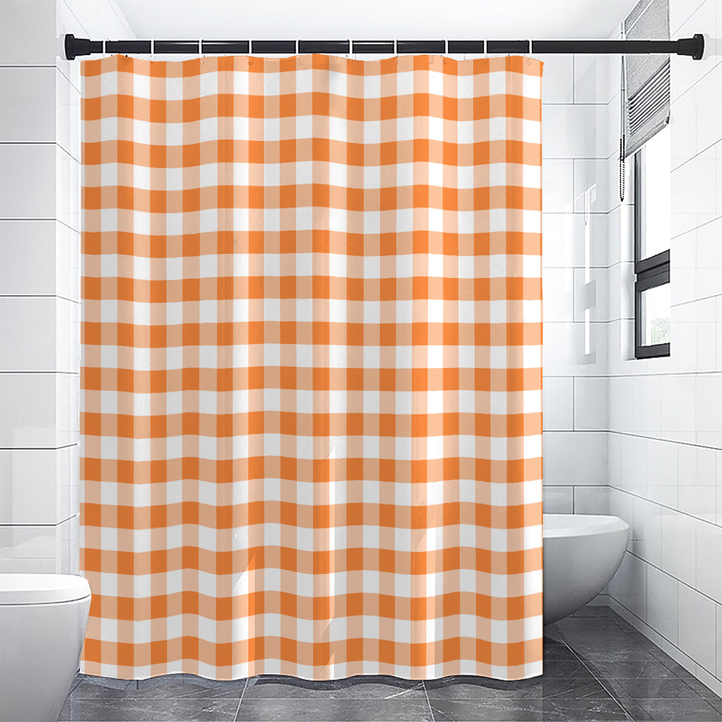 Orange And White Gingham Pattern Print Shower Curtain