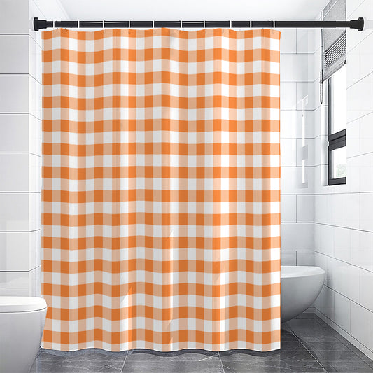 Orange And White Gingham Pattern Print Shower Curtain