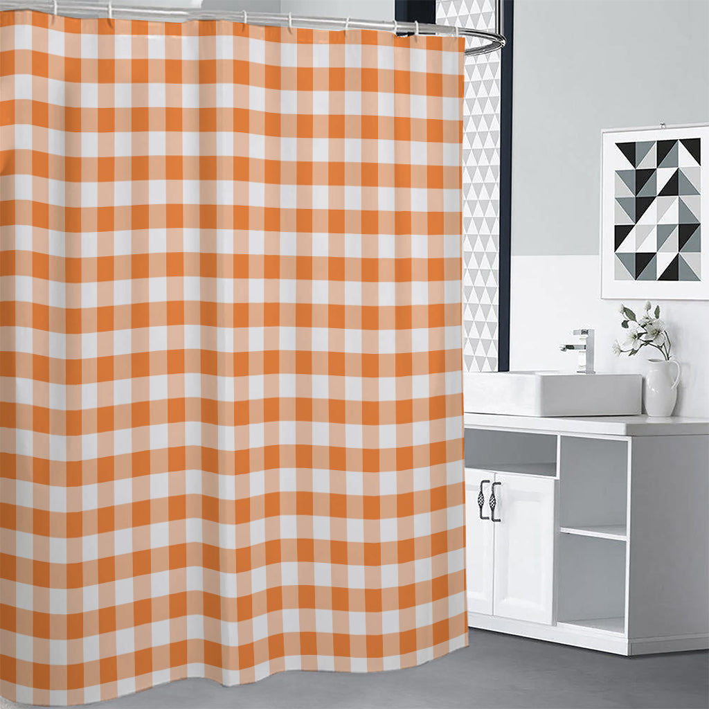 Orange And White Gingham Pattern Print Shower Curtain