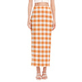 Orange And White Gingham Pattern Print Side Slit Maxi Skirt