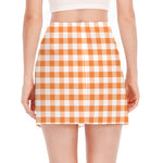 Orange And White Gingham Pattern Print Side Slit Mini Skirt