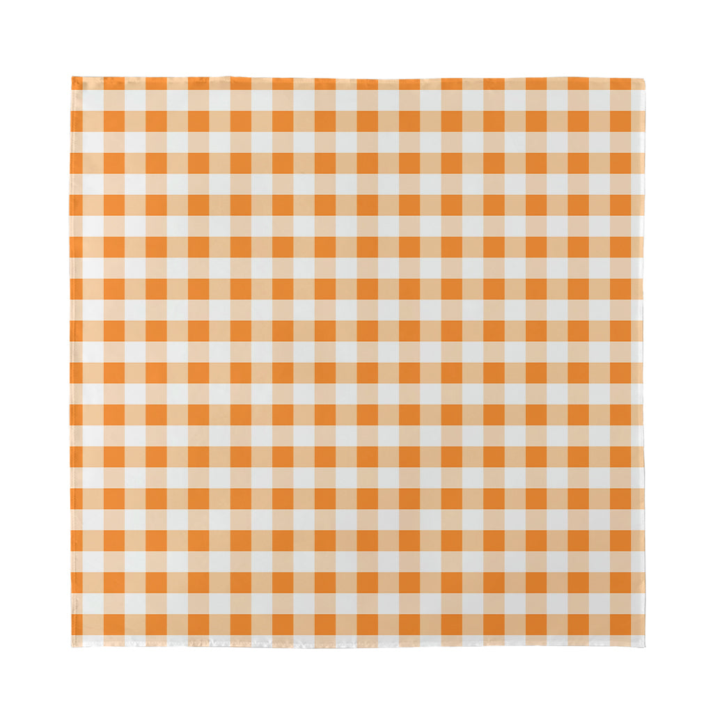 Orange And White Gingham Pattern Print Silk Bandana