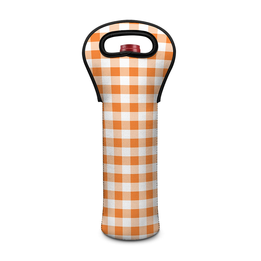 Orange And White Gingham Pattern Print Single Neoprene Wine Tote