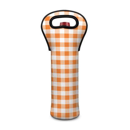 Orange And White Gingham Pattern Print Single Neoprene Wine Tote