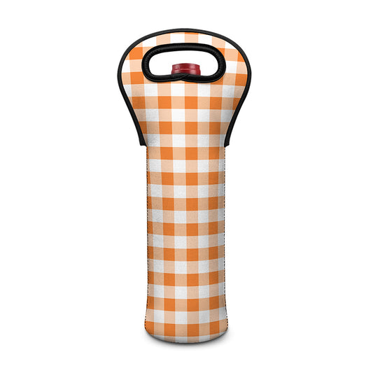 Orange And White Gingham Pattern Print Single Neoprene Wine Tote