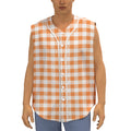 Orange And White Gingham Pattern Print Sleeveless Baseball Jersey