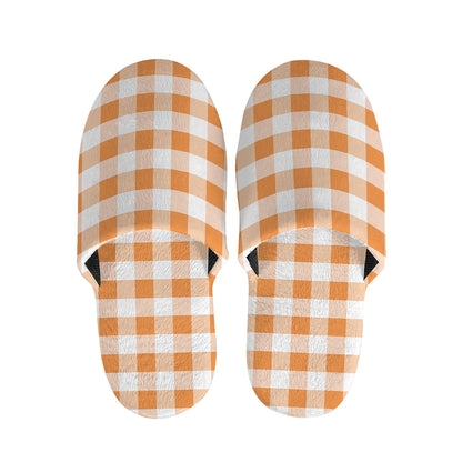 Orange And White Gingham Pattern Print Slippers