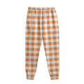 Orange And White Gingham Pattern Print Sweatpants