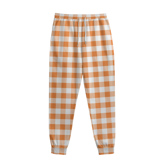 Orange And White Gingham Pattern Print Sweatpants