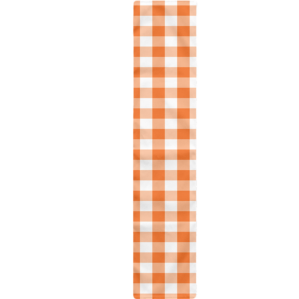 Orange And White Gingham Pattern Print Table Runner
