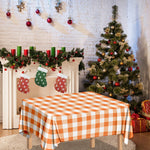 Orange And White Gingham Pattern Print Tablecloth