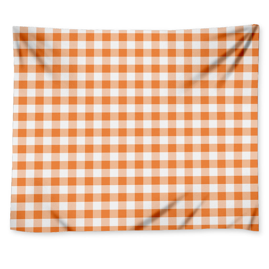 Orange And White Gingham Pattern Print Tapestry