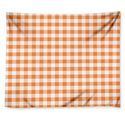 Orange And White Gingham Pattern Print Tapestry