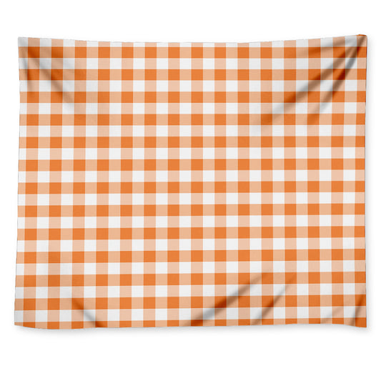 Orange And White Gingham Pattern Print Tapestry