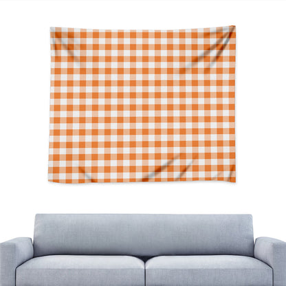 Orange And White Gingham Pattern Print Tapestry