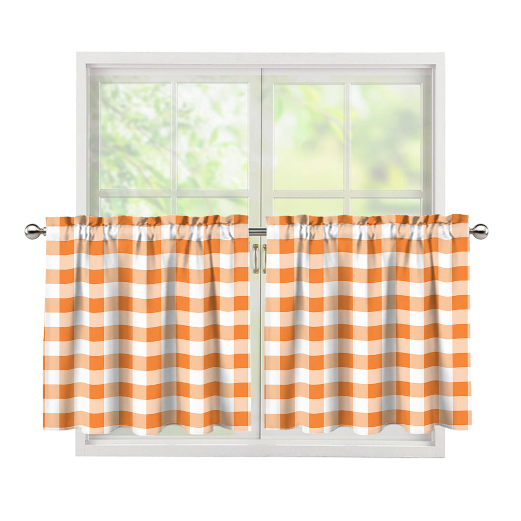 Orange And White Gingham Pattern Print Tier Curtains