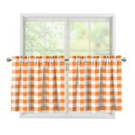 Orange And White Gingham Pattern Print Tier Curtains