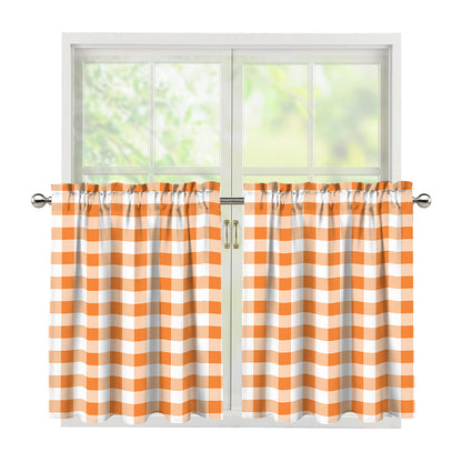 Orange And White Gingham Pattern Print Tier Curtains